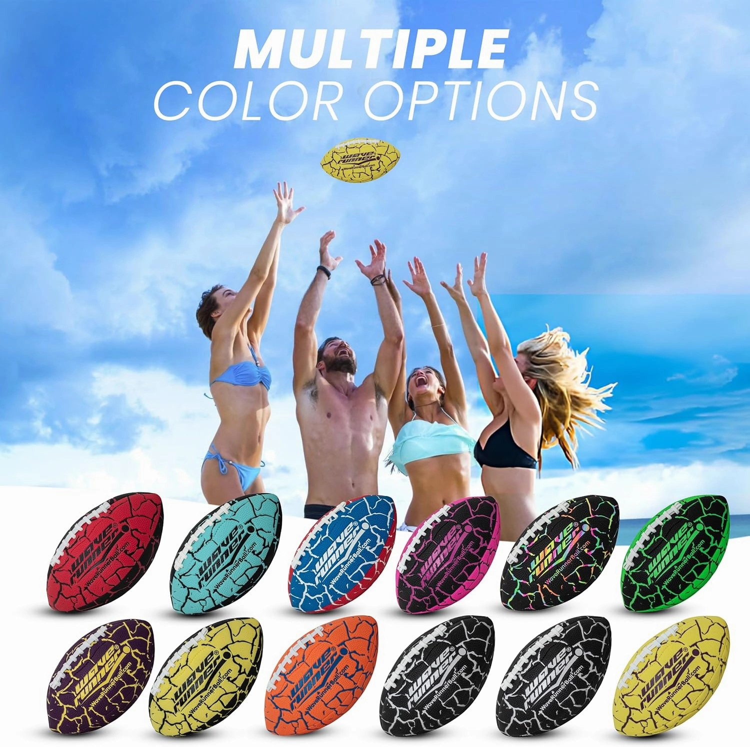 Wave Runner Grip It Waterproof Junior Size Football, 9.25 Size, Durable & Double Laced, Perfect for Beach Accessories, Kids Games, Pool Toys, Outdoor Games, All-Weather Indoor & Outdoor Play