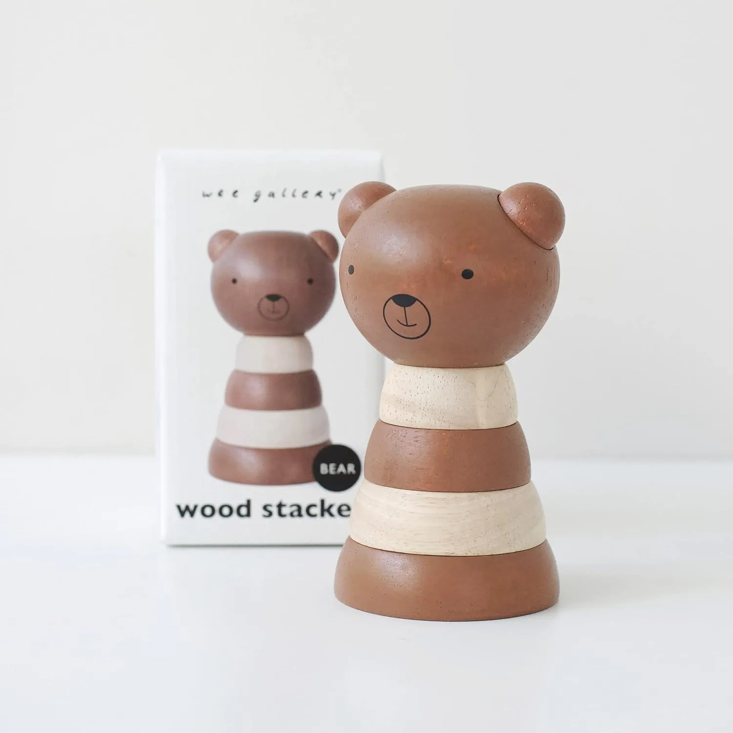 Wee Gallery Wood Stacker (Bear) Classic Learning Toy for Baby Development, Motor Skills, Problem Solving Activity, Child Safe Natural Materials, for Ages 18 Months and Up