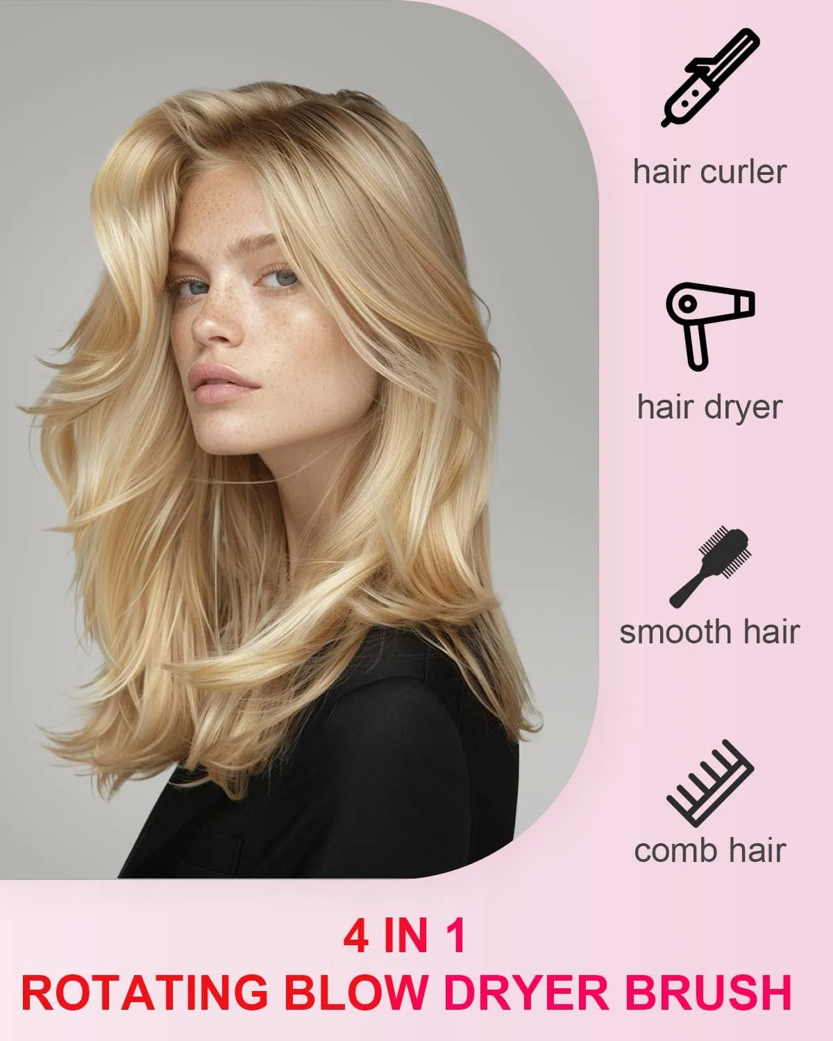 WEEYUM Rotating Hair Dryer Brush with 2 Detachable Brush Heads, 3 in 1 Hot Air Spinning Brush for Volumizer/Drying/Smoothing/Curling