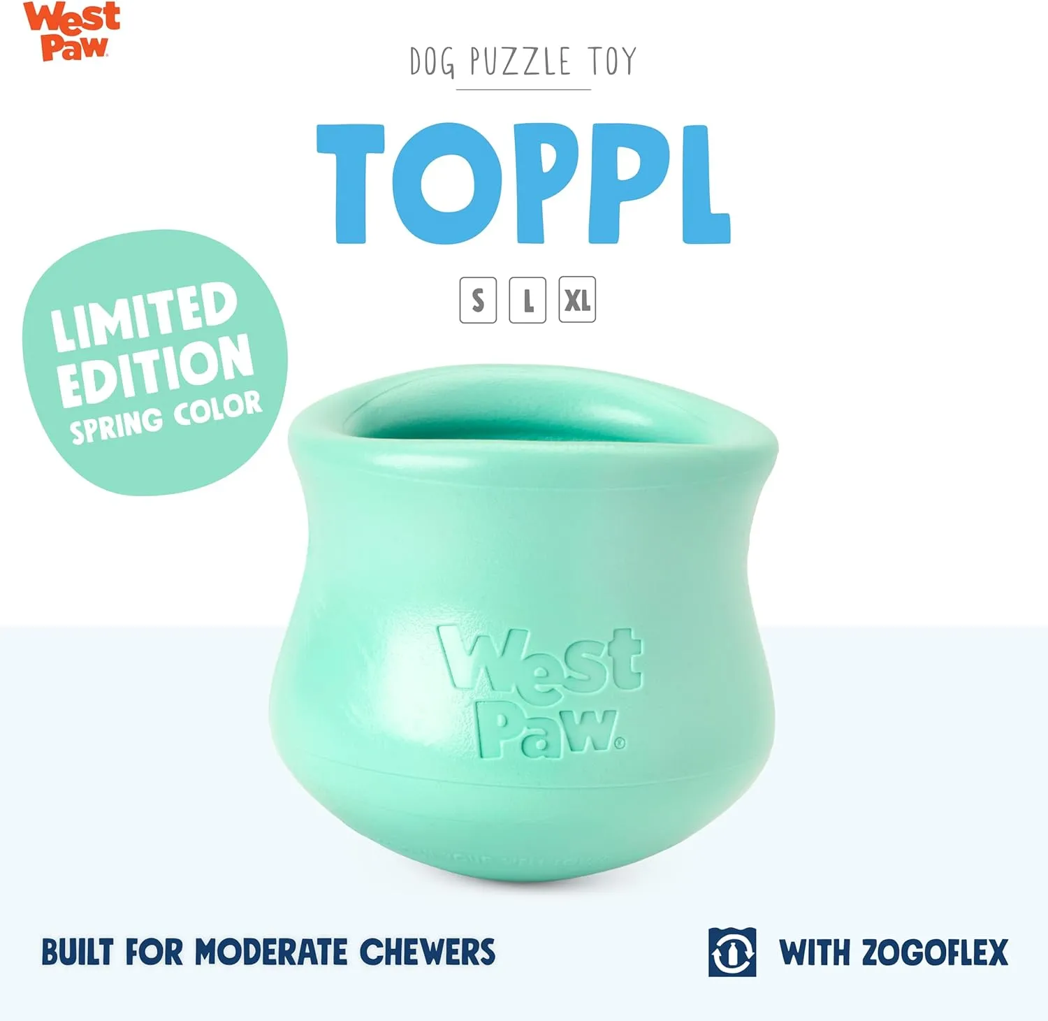 WEST PAW Zogoflex Limited Edition Toppl Treat Dispensing Dog Toy Puzzle – Interactive Chew Toys for Dogs – Dog Toy for Moderate Chewers, Fetch, Catch – Holds Kibble, Treats, Large 4", Mint
