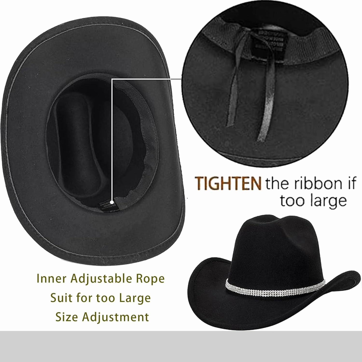 Western Outback Felt Cowboy Hat for Women Cowgirls Fedora Gus Hat Rodeo 22"-22.75" fit for M/L