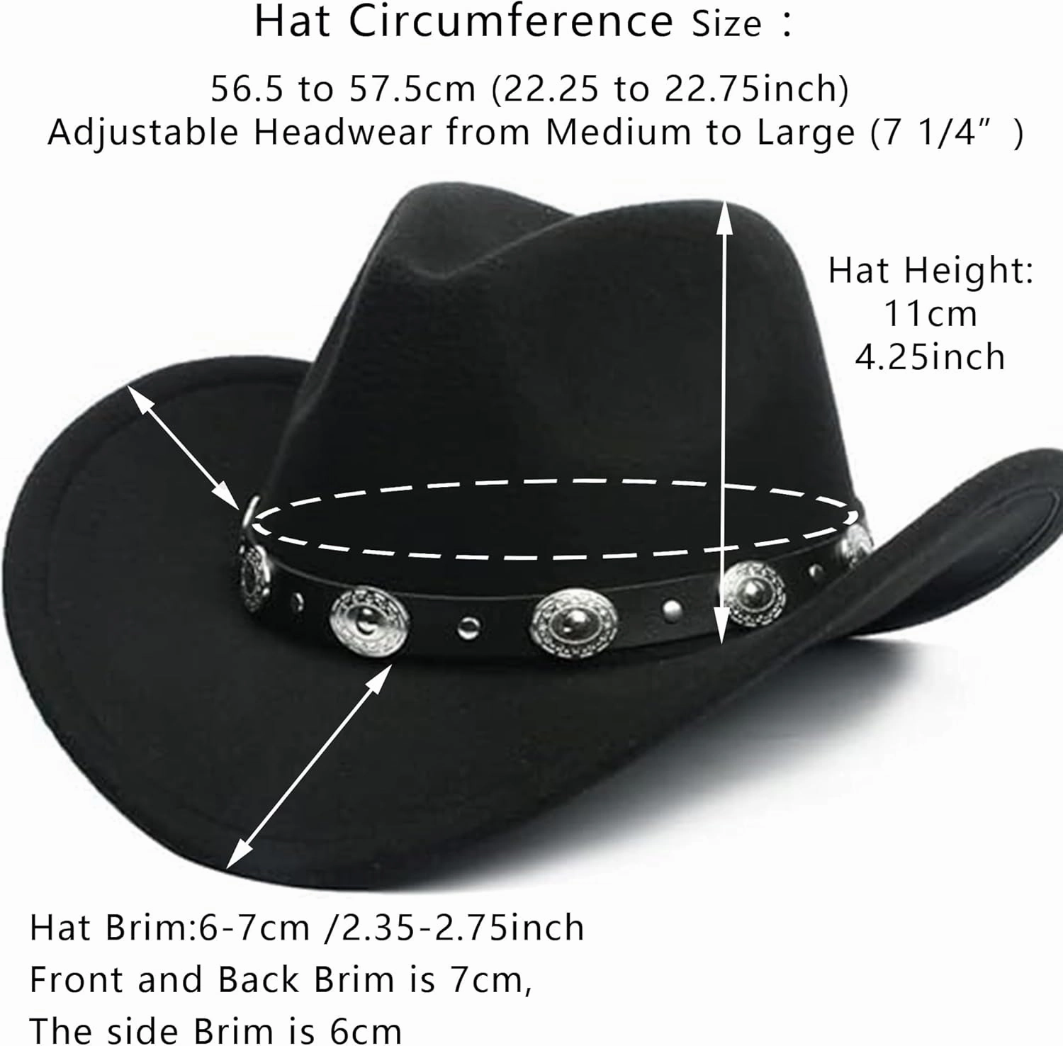 Western Outback Felt Cowboy Hat for Women Cowgirls Fedora Gus Hat Rodeo 22"-22.75" fit for M/L