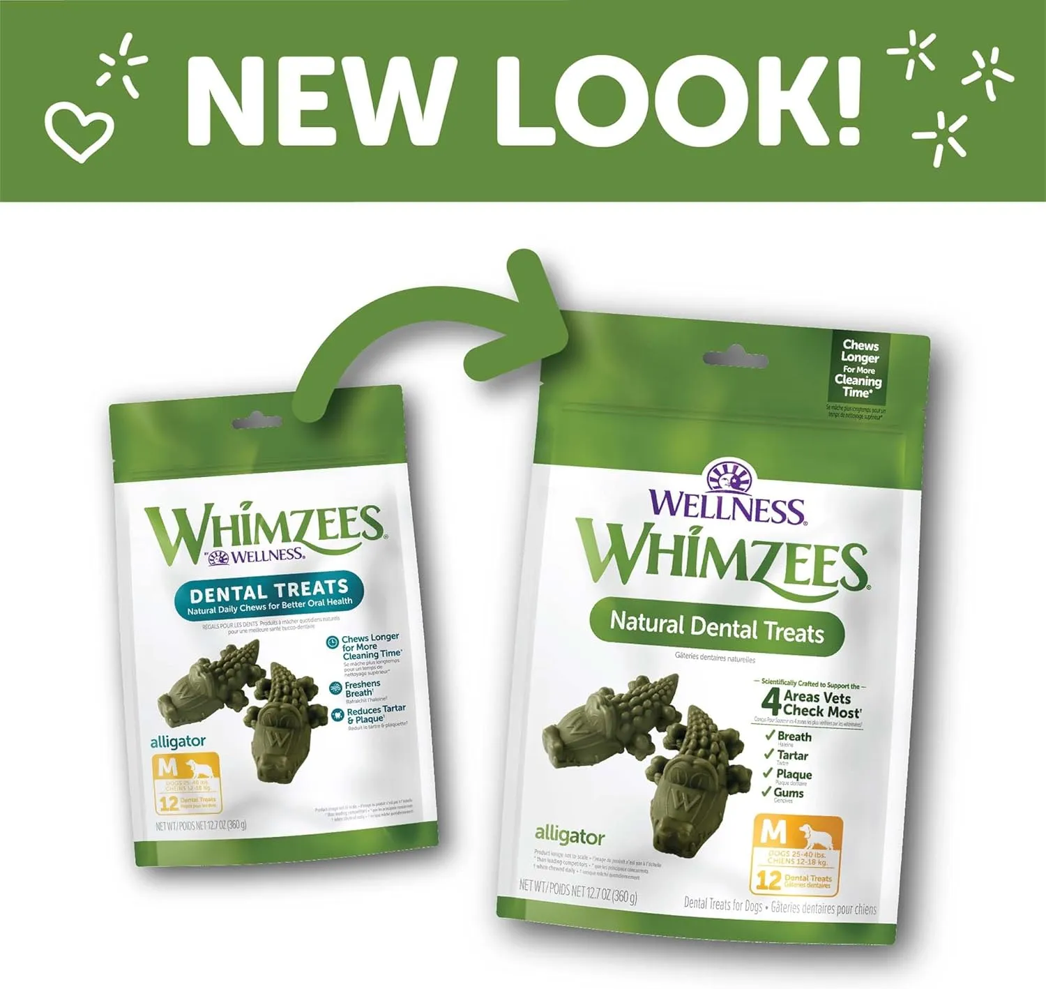 Whimzees Wellness Alligator Dog Dental Treats, Natural Chews, Medium Size, (12 Count)