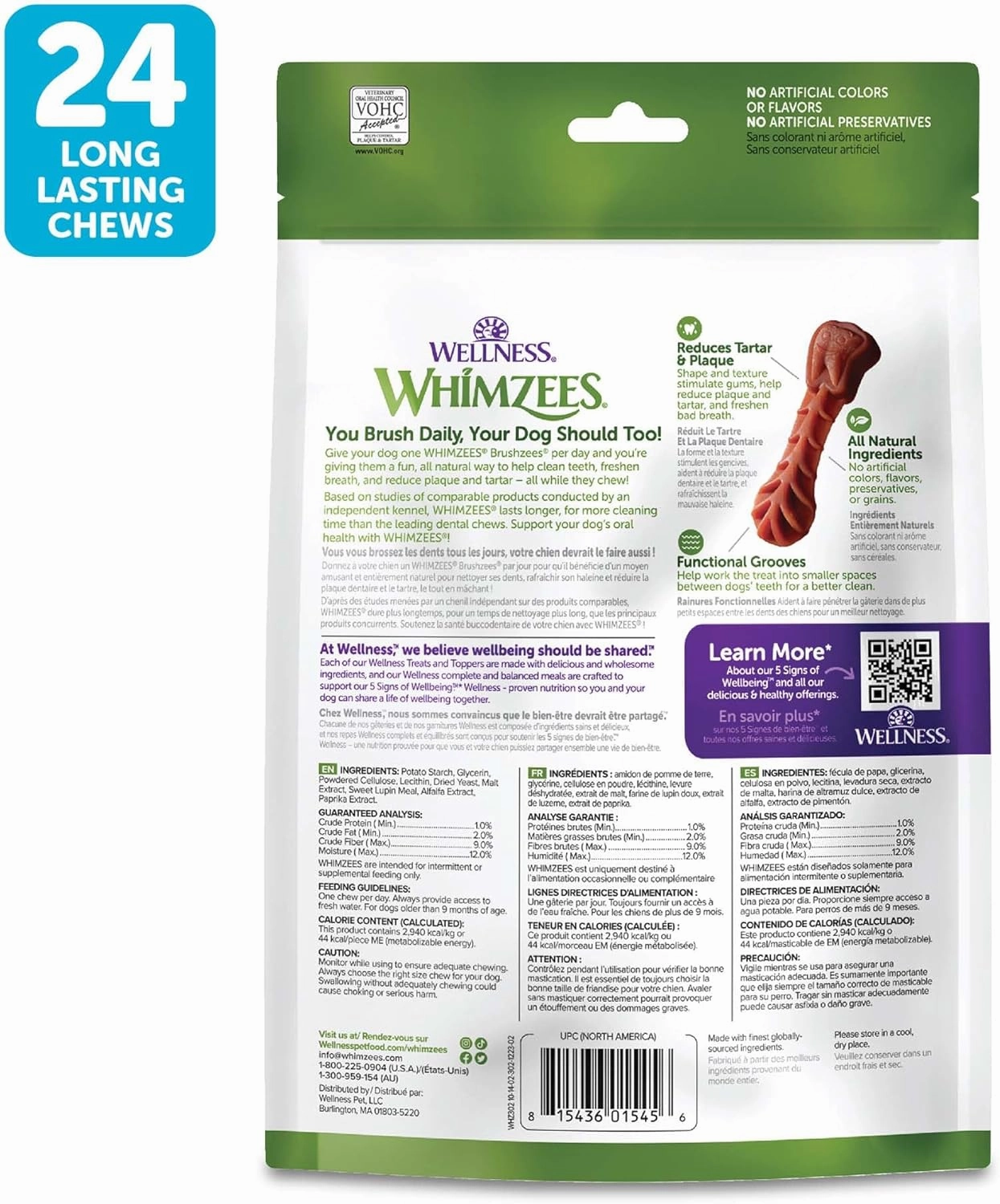 Whimzees Wellness Brushzees Dog Dental Treats, Natural Chews, Small Size Stick, (24 Count)