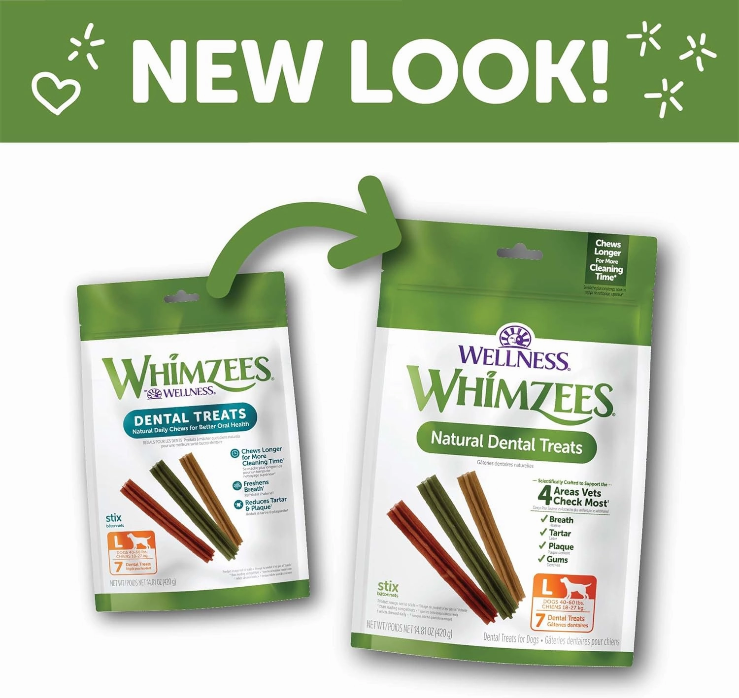 Whimzees Wellness Stix Dog Dental Treats, Natural Chews, Large Size Stick, (7 Count)