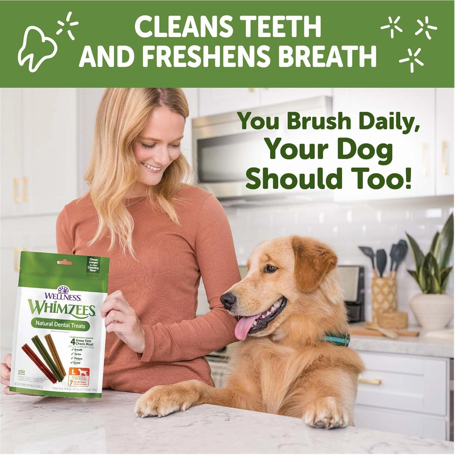 Whimzees Wellness Stix Dog Dental Treats, Natural Chews, Large Size Stick, (7 Count)
