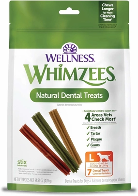 Whimzees Wellness Stix Dog Dental Treats, Natural Chews, Large Size Stick, (7 Count)