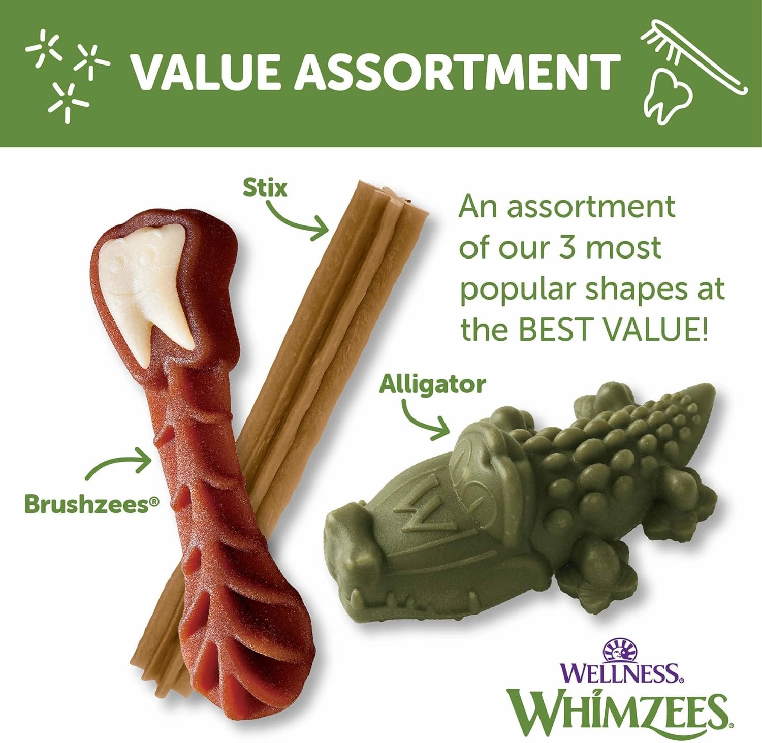 Whimzees Wellness Variety Pack Dog Dental Treats, Natural Chews, Medium Size, (28 Count)