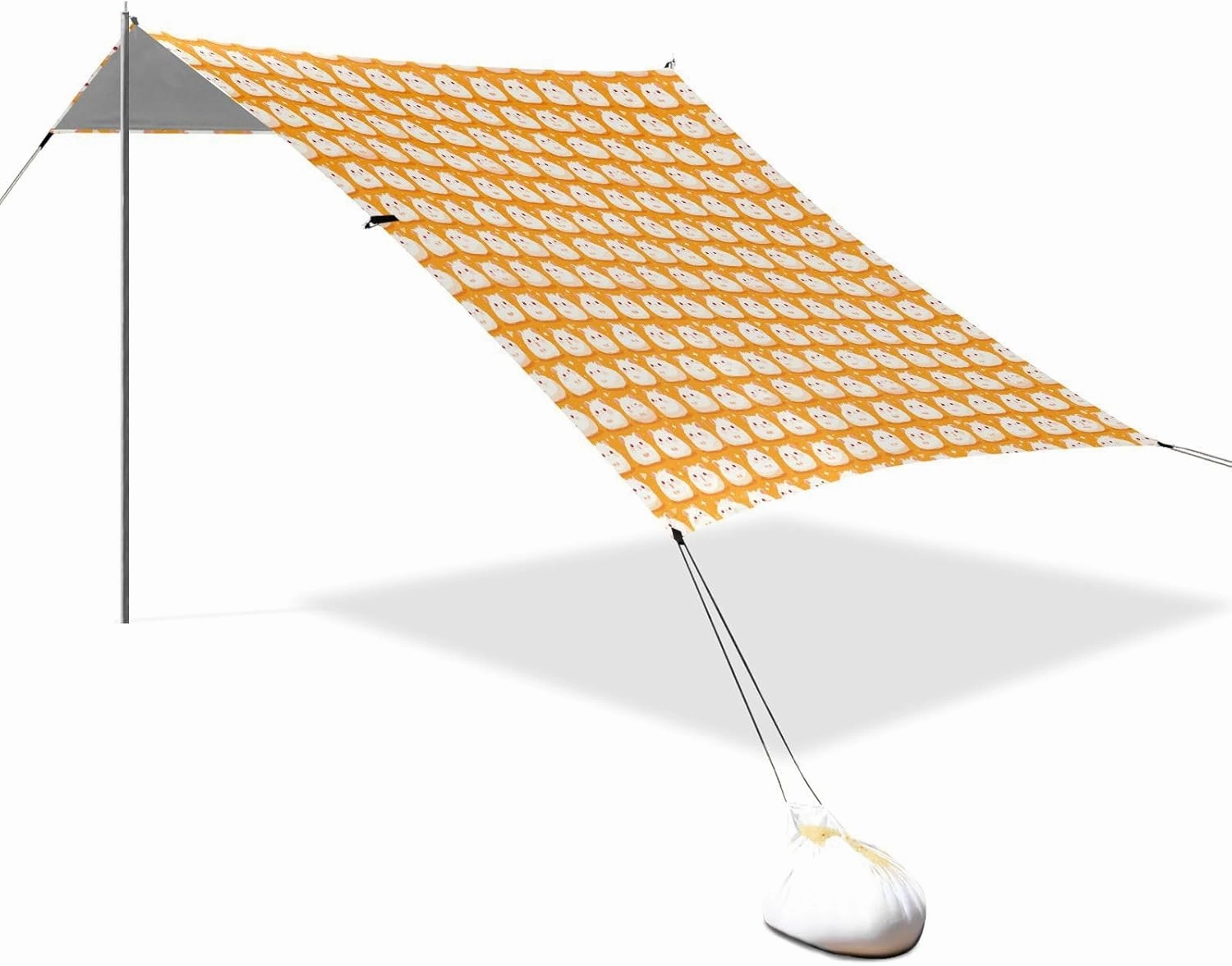White Animal Yellow Beach Tent & Canopy UPF50  Water-Resistant Sun Shade with Sand Shovel, Sandbags for Camping, Picnics, Backyard & Fishing