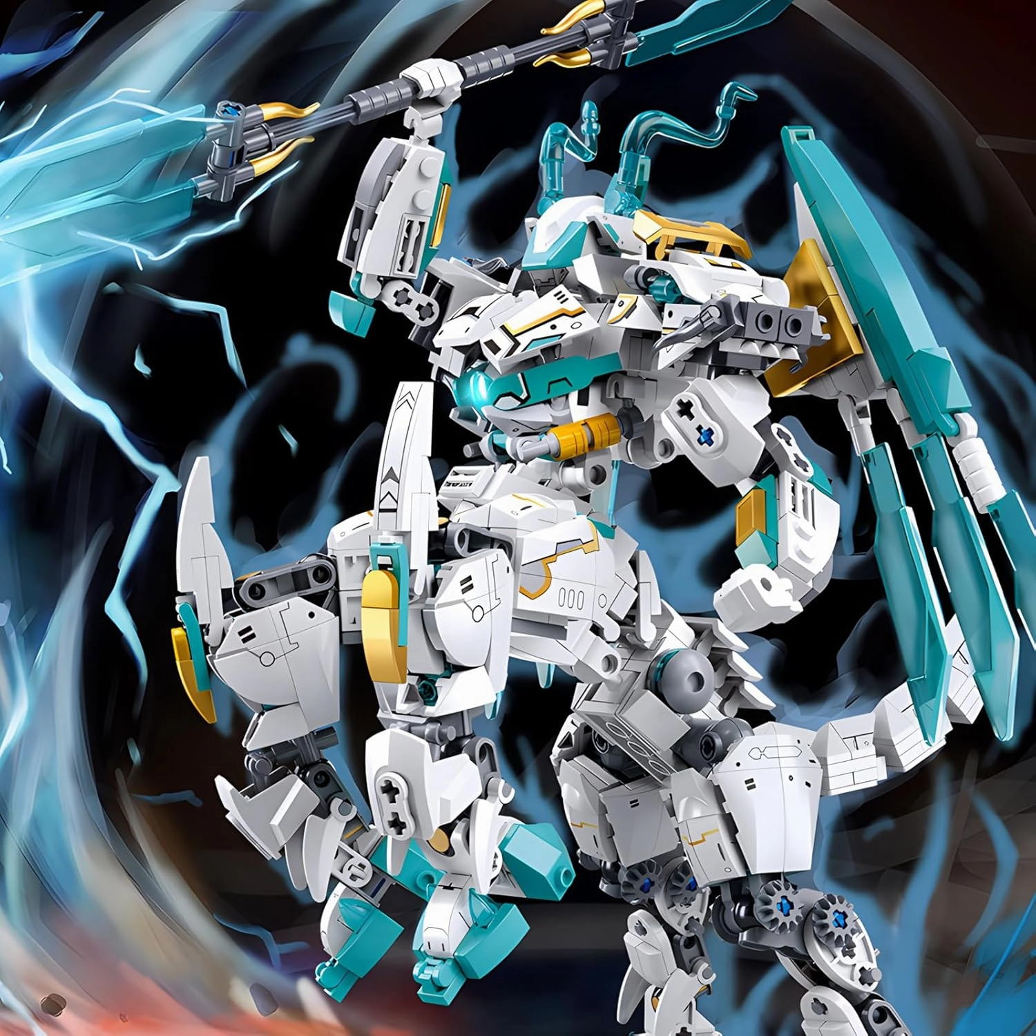 White Horse Dragon Samurai mech Robot Model Knight 2 in 1 Building Blocks Toy Set Mythical Birthday for Age 8  Children Adults Teens 731 Pieces
