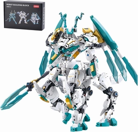 White Horse Dragon Samurai mech Robot Model Knight 2 in 1 Building Blocks Toy Set Mythical Birthday for Age 8  Children Adults Teens 731 Pieces