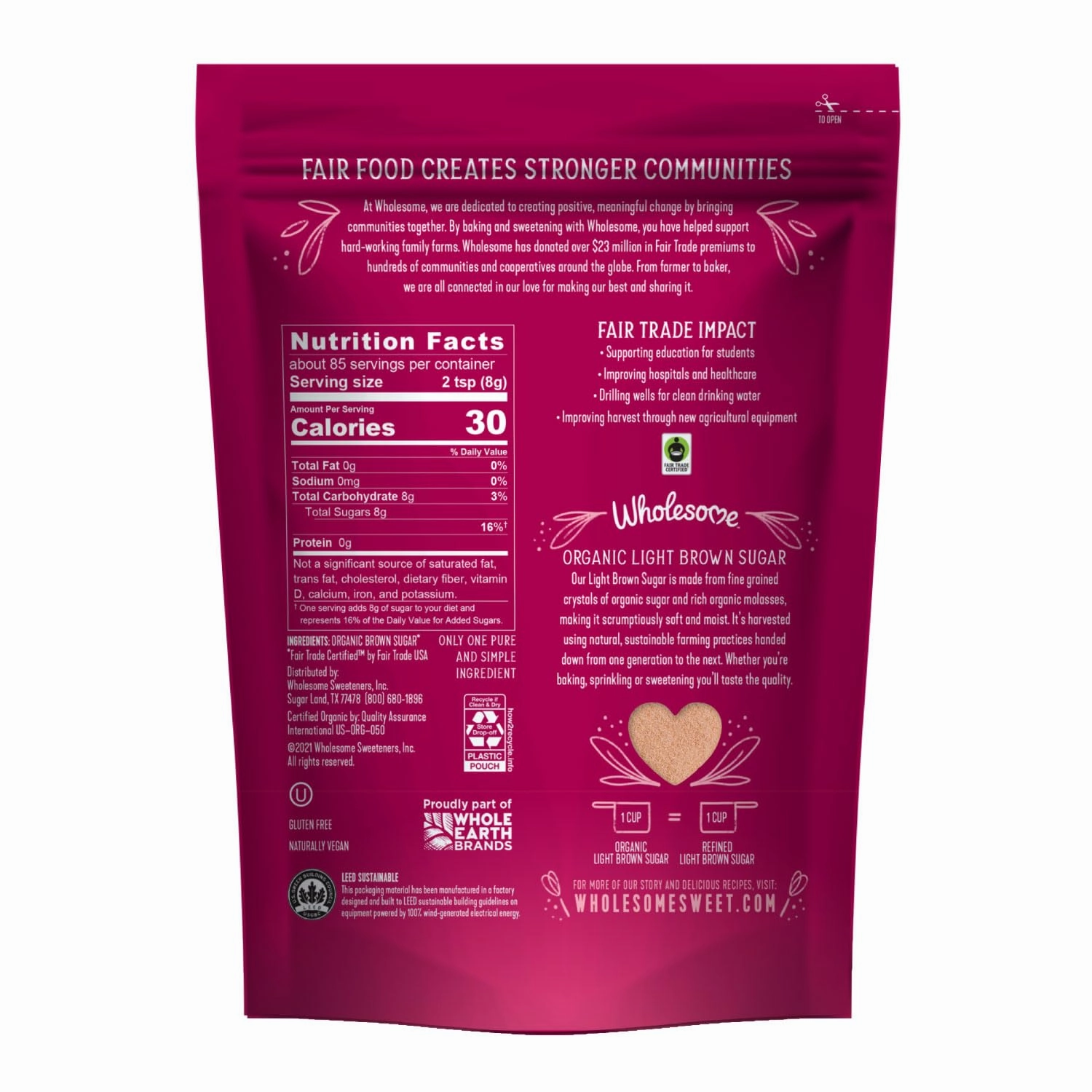 Wholesome Sweeteners 24-Ounce Organic Light Brown Sugar, Fair Trade, Non GMO, Gluten Free & Vegan, Sugar for Baking and Glazing, 6 Pack