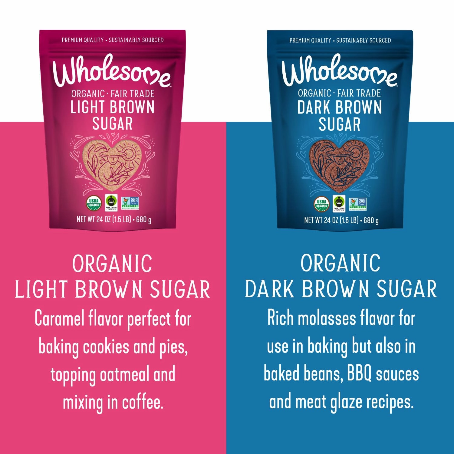 Wholesome Sweeteners 24-Ounce Organic Light Brown Sugar, Fair Trade, Non GMO, Gluten Free & Vegan, Sugar for Baking and Glazing, 6 Pack