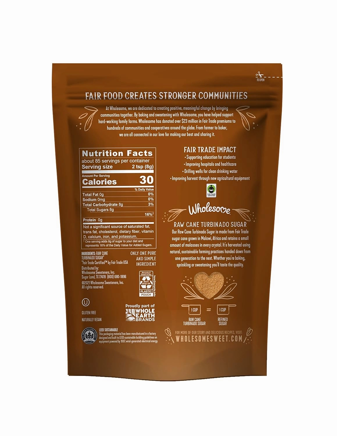 Wholesome Sweeteners 24-Ounce Raw Cane Turbinado Cane Sugar, Fair Trade, Non GMO, Gluten Free & Vegan, 12 Pack