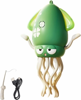 Wiggly Wonder Octopus, Magic Dancing Squid Toy, Automatic Obstacle Avoidance Sensor Eight-Legged Crawling Toy, Suitable for Indoor Play (Green - with Fishing Rod)