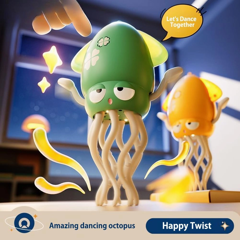Wiggly Wonder Octopus, Magic Dancing Squid Toy, Automatic Obstacle Avoidance Sensor Eight-Legged Crawling Toy, Suitable for Indoor Play (Green - with Fishing Rod)