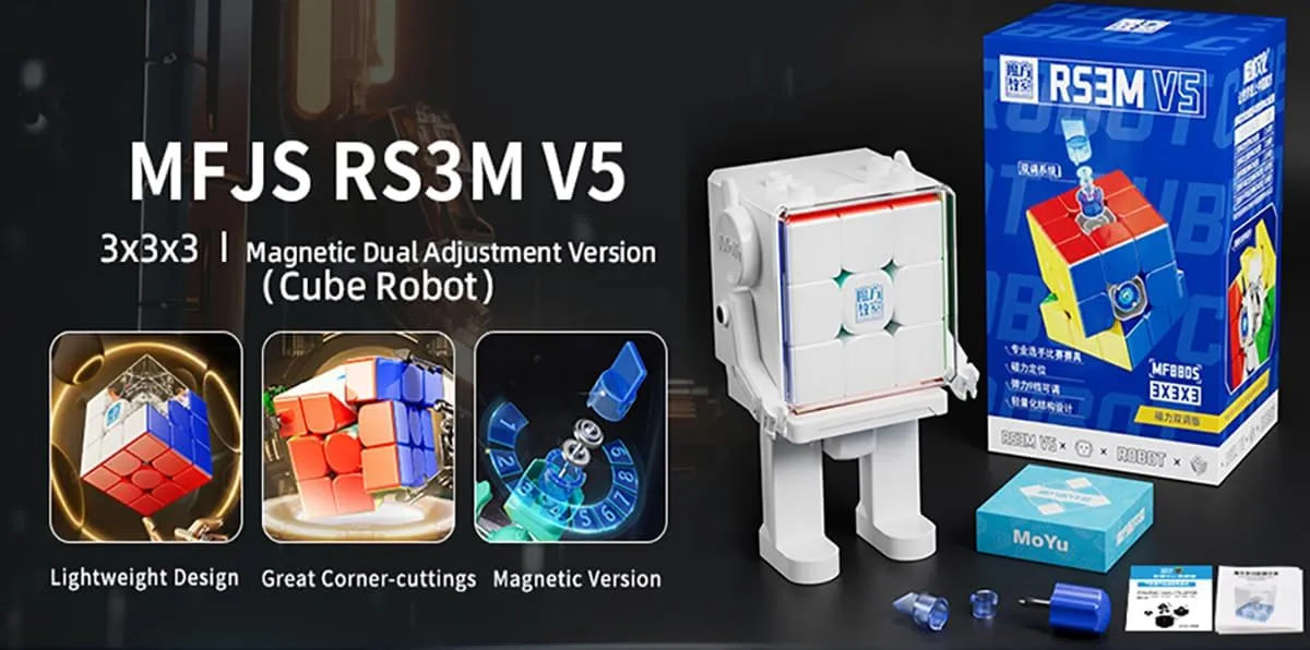 Willking Moyu RS3M V5 2023 Magnetic Dual Adjustment Speed Cube with Robot-Shape Display Box, 3x3 Stickerless Puzzle Cube RS3M V5 Magnetic Master Cube