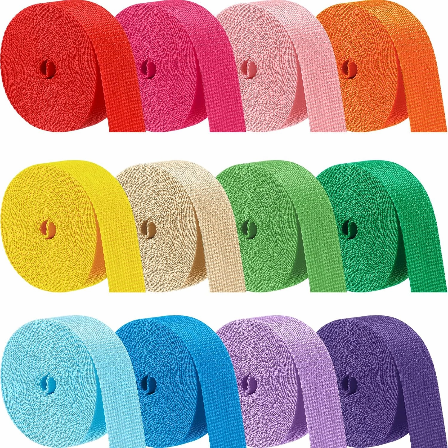 Windyun 12 Rolls Polypropylene Webbing Heavy Duty Webbing Strap Seatbelt Strapping for Indoor Outdoor DIY Gear Repair, Furniture, Upholstery, Seatbelt Material, 12 Colors(1.5 Inch，5 Yard)