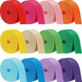 Windyun 12 Rolls Polypropylene Webbing Heavy Duty Webbing Strap Seatbelt Strapping for Indoor Outdoor DIY Gear Repair, Furniture, Upholstery, Seatbelt Material, 12 Colors(1.5 Inch，5 Yard)