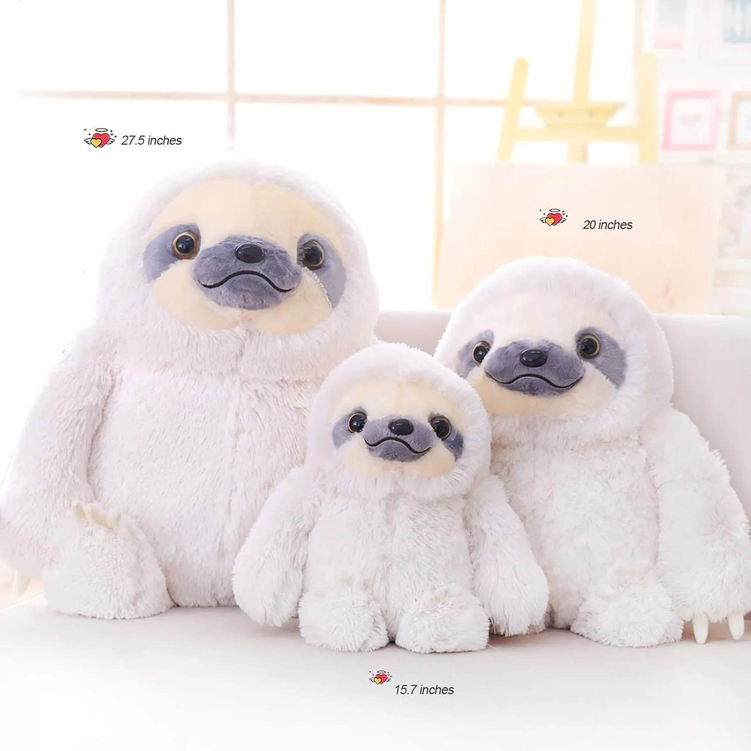 Winsterch Large Sloth Stuffed Animal Toy,20 inches Stuffed Sloth Kids Plush Sloth Animal Baby Doll Birthday Gifts for Boys and Girls,Ivory Sloth
