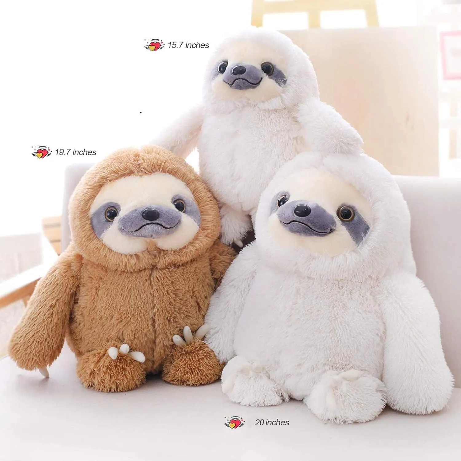 Winsterch Large Sloth Stuffed Animal Toy,20 inches Stuffed Sloth Kids Plush Sloth Animal Baby Doll Birthday Gifts for Boys and Girls,Ivory Sloth