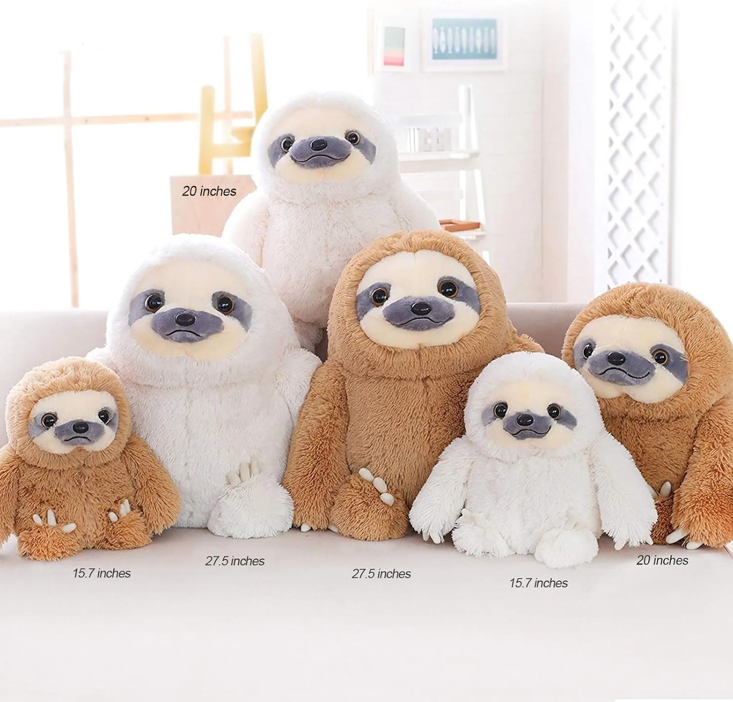Winsterch Large Sloth Stuffed Animal Toy,20 inches Stuffed Sloth Kids Plush Sloth Animal Baby Doll Birthday Gifts for Boys and Girls,Ivory Sloth