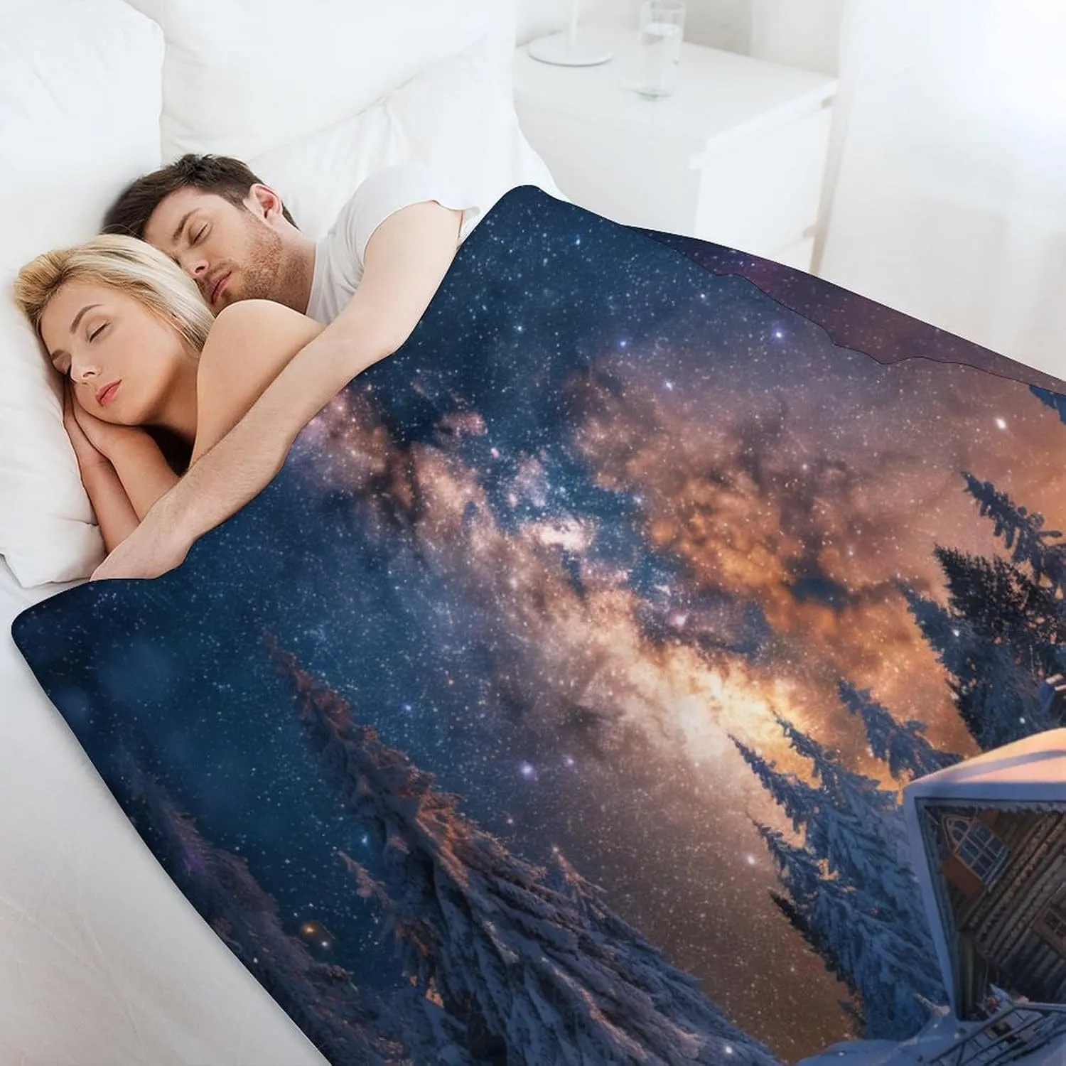 Winter Cabin Jungle Throw Blanket, Soft Cozy Warm Fantasy Galaxy Starry Scenery Flannel Blankets for Sofa Couch Bed, 50x70 Inch