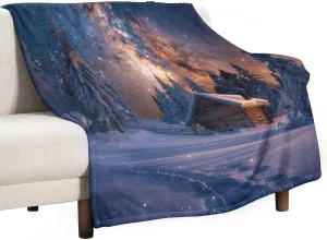 Winter Cabin Jungle Throw Blanket, Soft Cozy Warm Fantasy Galaxy Starry Scenery Flannel Blankets for Sofa Couch Bed, 50x70 Inch