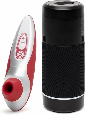 Womanizer Pro40 Red Pleasure Air Clitoris Sucker & Arcwave Pow Black Male Masturbator Penis Stroker - Couples Sex Toys Bundle