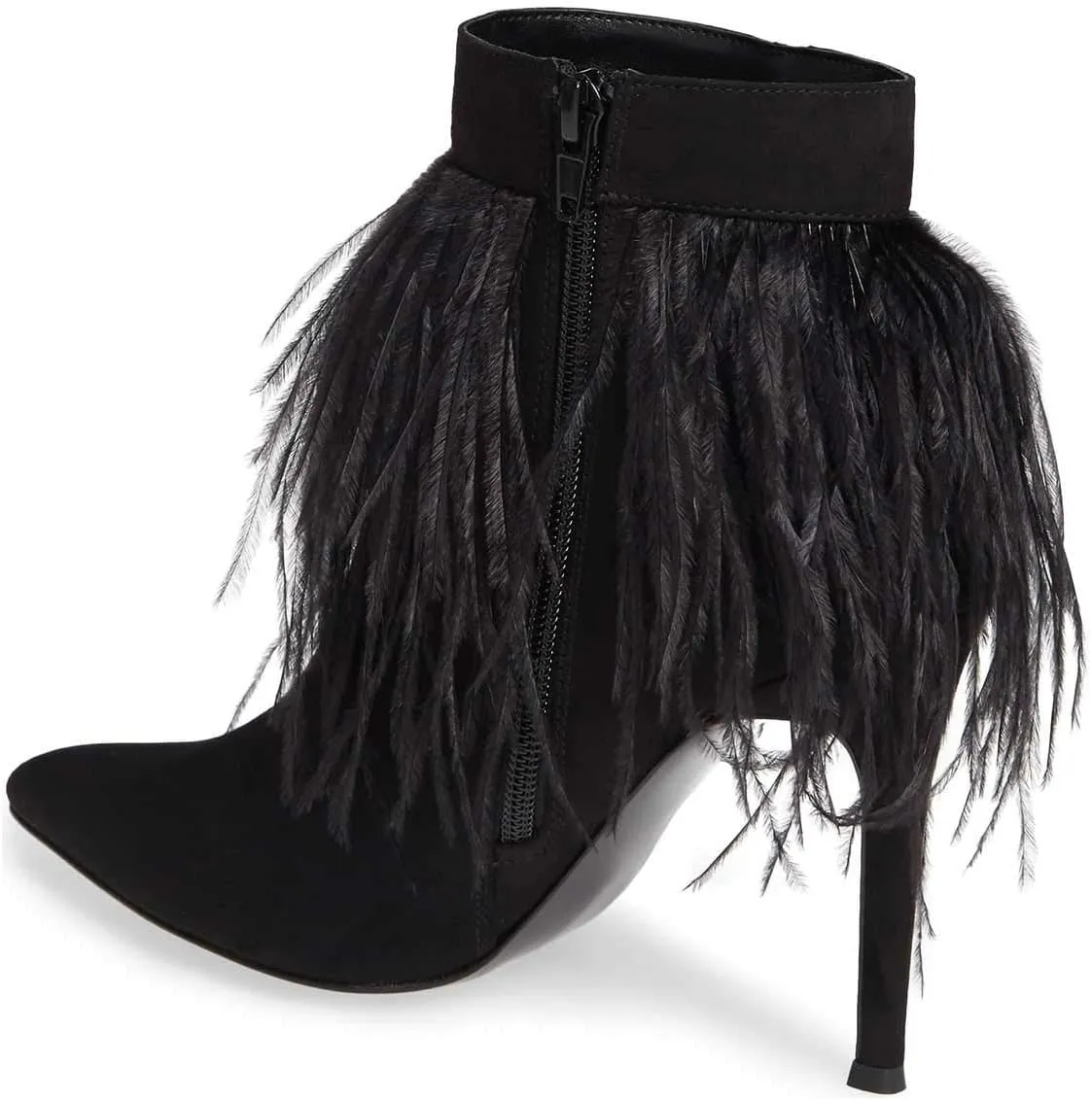 Women Fluffy Feather Tassel Ankle Boots Pointed Toe Stiletto High Heels Prom Dress Booties Size 4-15 US