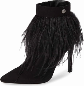 Women Fluffy Feather Tassel Ankle Boots Pointed Toe Stiletto High Heels Prom Dress Booties Size 4-15 US
