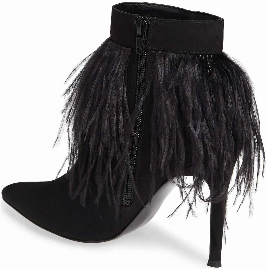 Women Fluffy Feather Tassel Ankle Boots Pointed Toe Stiletto High Heels Prom Dress Booties Size 4-15 US