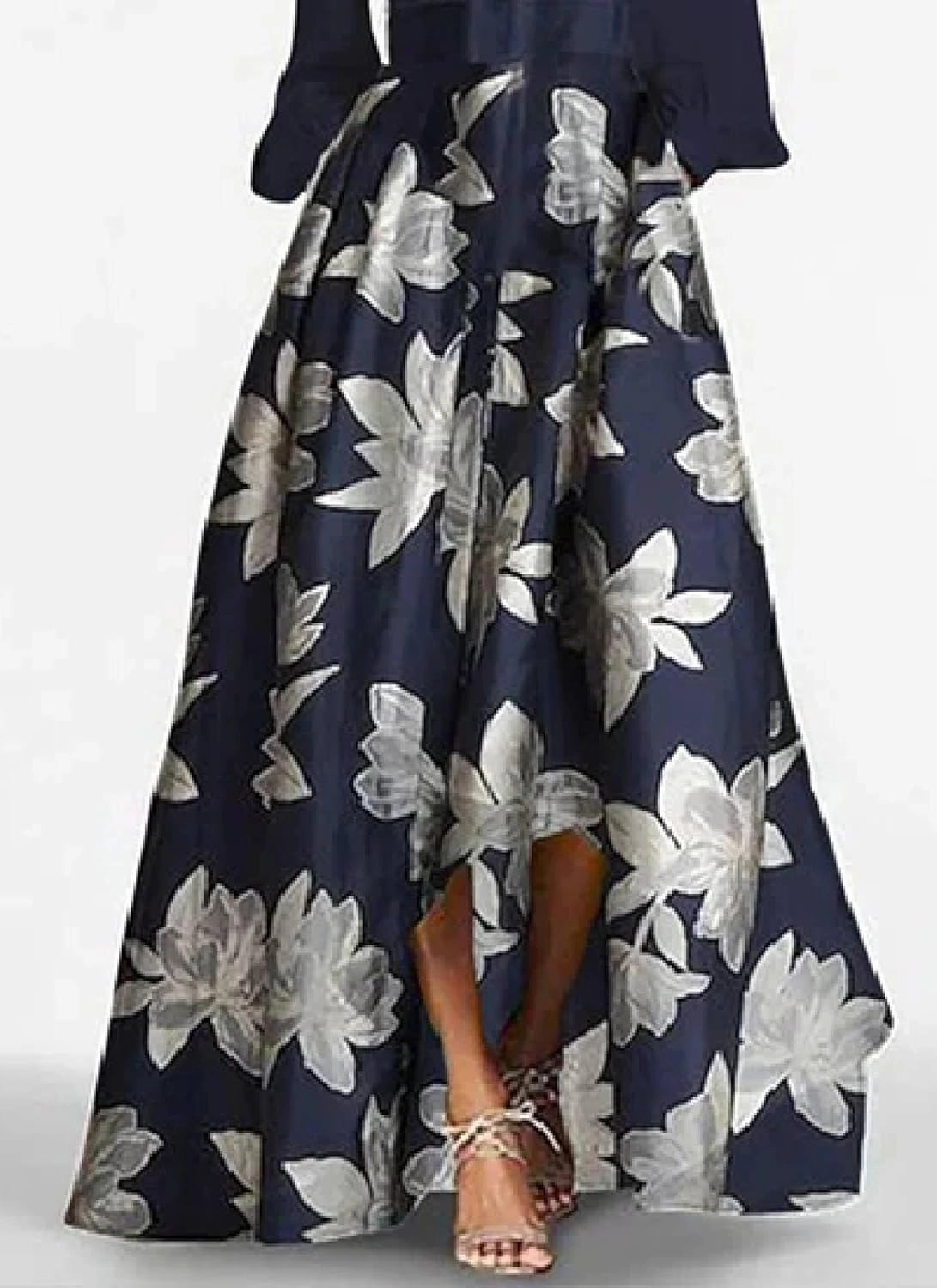 Women's 2025 Summer Fresh Long Sleeve V-Neck Floral Print Waist Tiered Navy Maxi Dress Elegant Vacation Travel Dresses