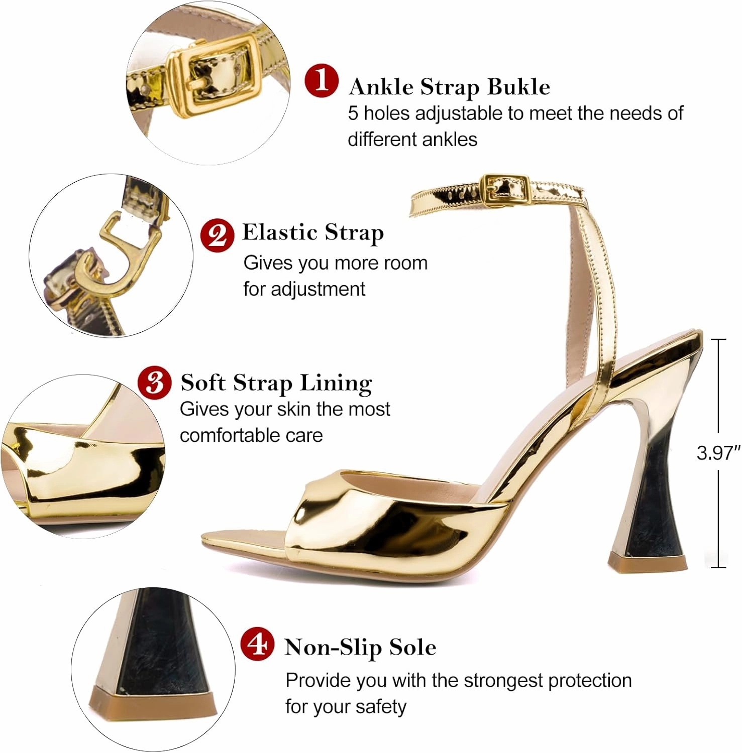 Women's Ankle Strap Fine Heeled Wedding Mesh Kitten Heels Sandals Pointed Open Toe Ankle Buckle Strap Summer Dress Shoes