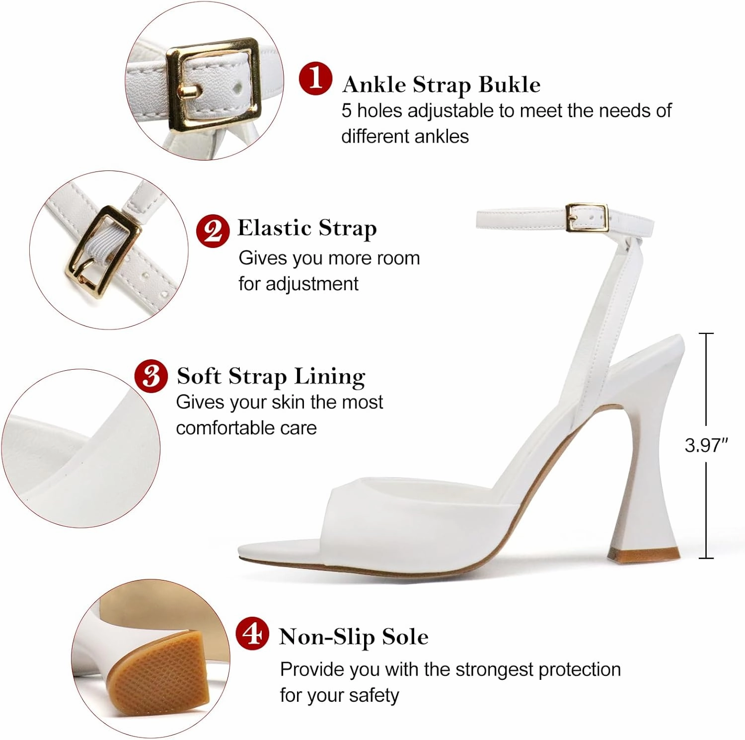 Women's Ankle Strap Fine Heeled Wedding Mesh Kitten Heels Sandals Pointed Open Toe Ankle Buckle Strap Summer Dress Shoes