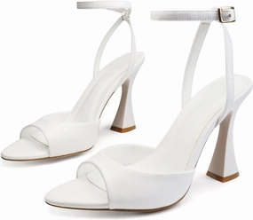 Women's Ankle Strap Fine Heeled Wedding Mesh Kitten Heels Sandals Pointed Open Toe Ankle Buckle Strap Summer Dress Shoes