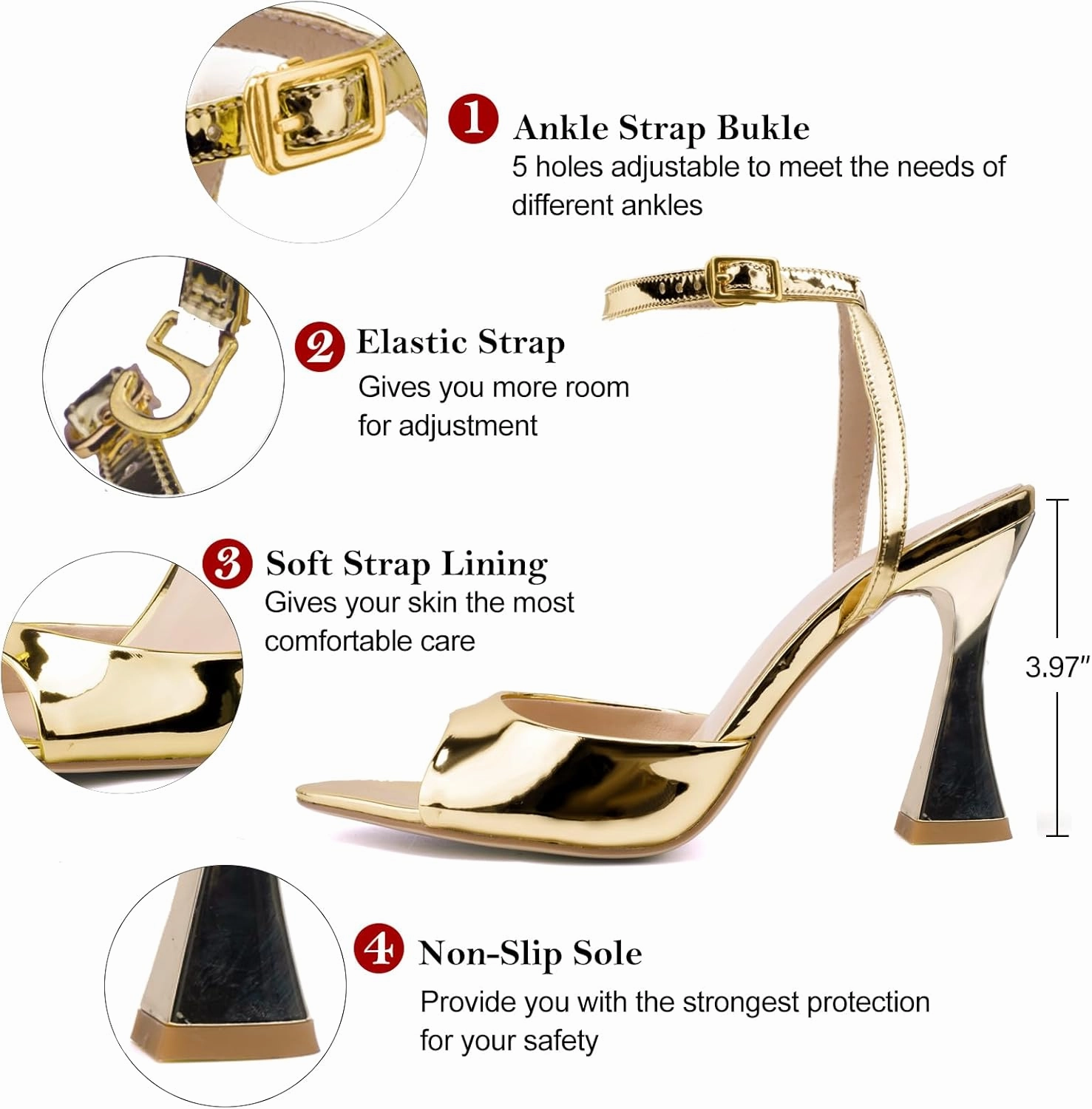 Women's Ankle Strap Fine Heeled Wedding Mesh Kitten Heels Sandals Pointed Open Toe Ankle Buckle Strap Summer Dress Shoes