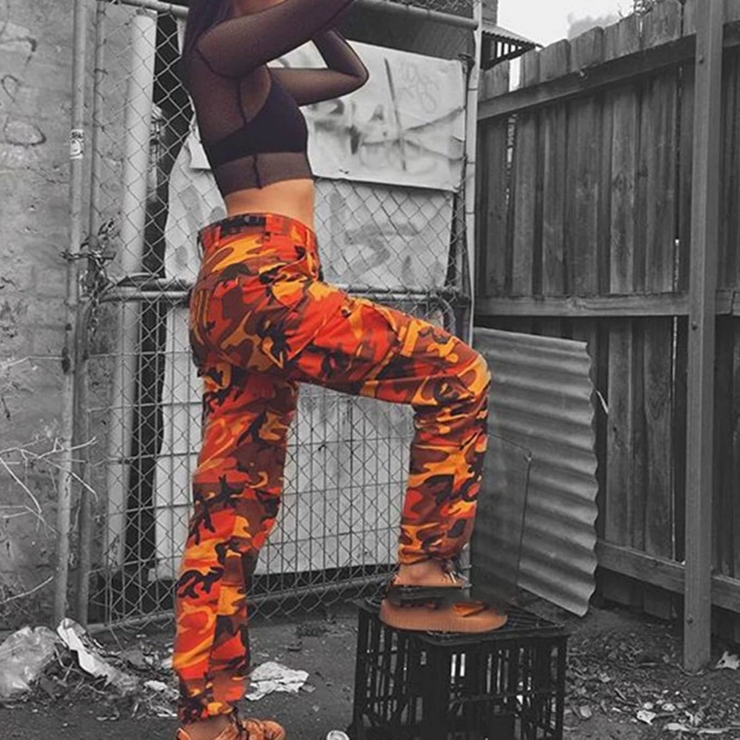 Women's Camo Pants Cargo Trousers High Waist Casual Camouflage Tactical Pants Loose Fit Jogger Pants with Pocket