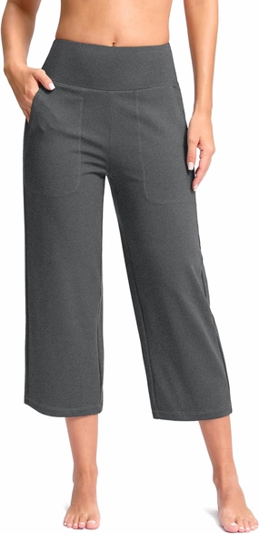 Women's Capri Pants with Pockets High Waist Yoga Pants Wide Leg Workout Crop Summer Pants for Casual, Travel, Exercise