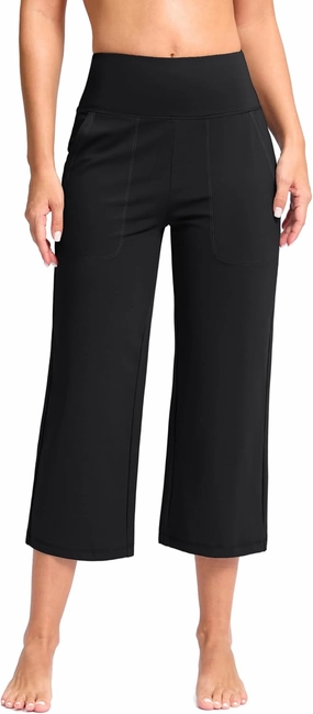 Women's Capri Pants with Pockets High Waist Yoga Pants Wide Leg Workout Crop Summer Pants for Casual, Travel, Exercise