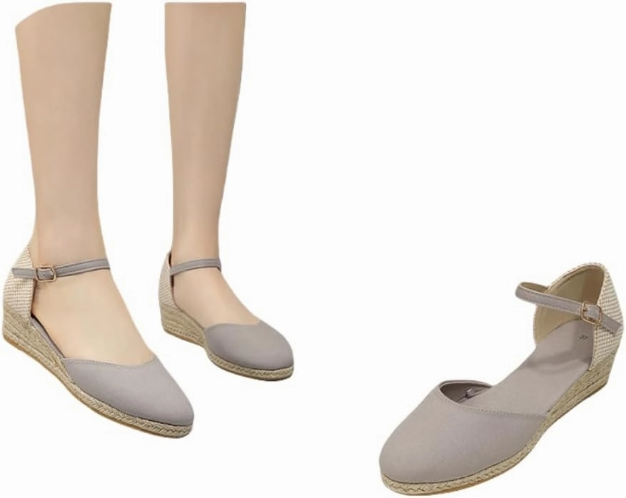 women's Casual sandals round toe buckle espadrille wedges