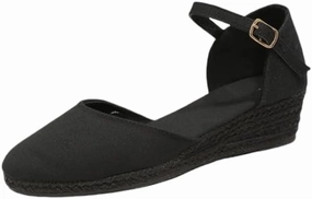women's Casual sandals round toe buckle espadrille wedges