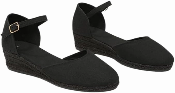 women's Casual sandals round toe buckle espadrille wedges