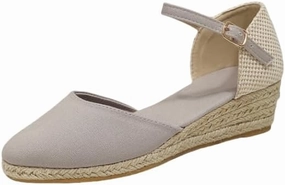 women's Casual sandals round toe buckle espadrille wedges