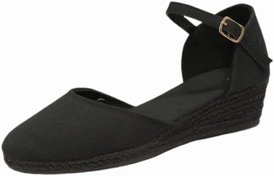 women's Casual sandals round toe buckle espadrille wedges
