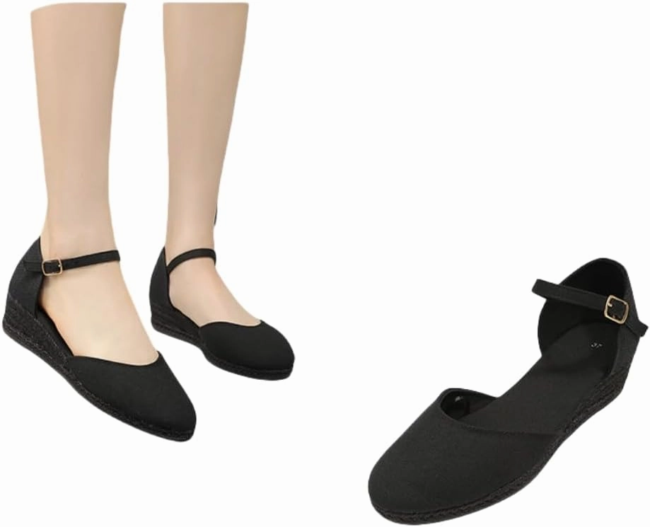 women's Casual sandals round toe buckle espadrille wedges