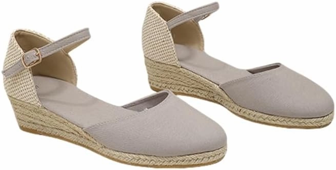 women's Casual sandals round toe buckle espadrille wedges