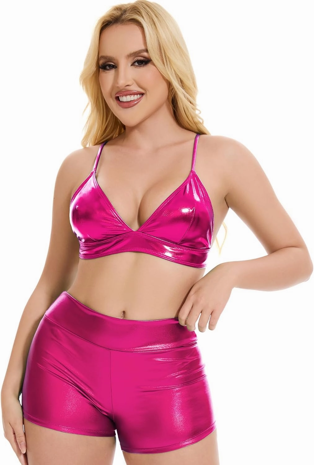 Women's Metallic Crop Tops Shiny Bralette Rave Bra Bikini Swimsuit Top