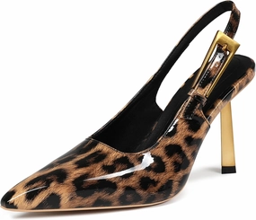 Women's Slingback Stiletto High Heels Square Toe with Metal Buckle Strap Slip On Pumps Backless Patent Leather Fashion Dress Shoes Wedding Party