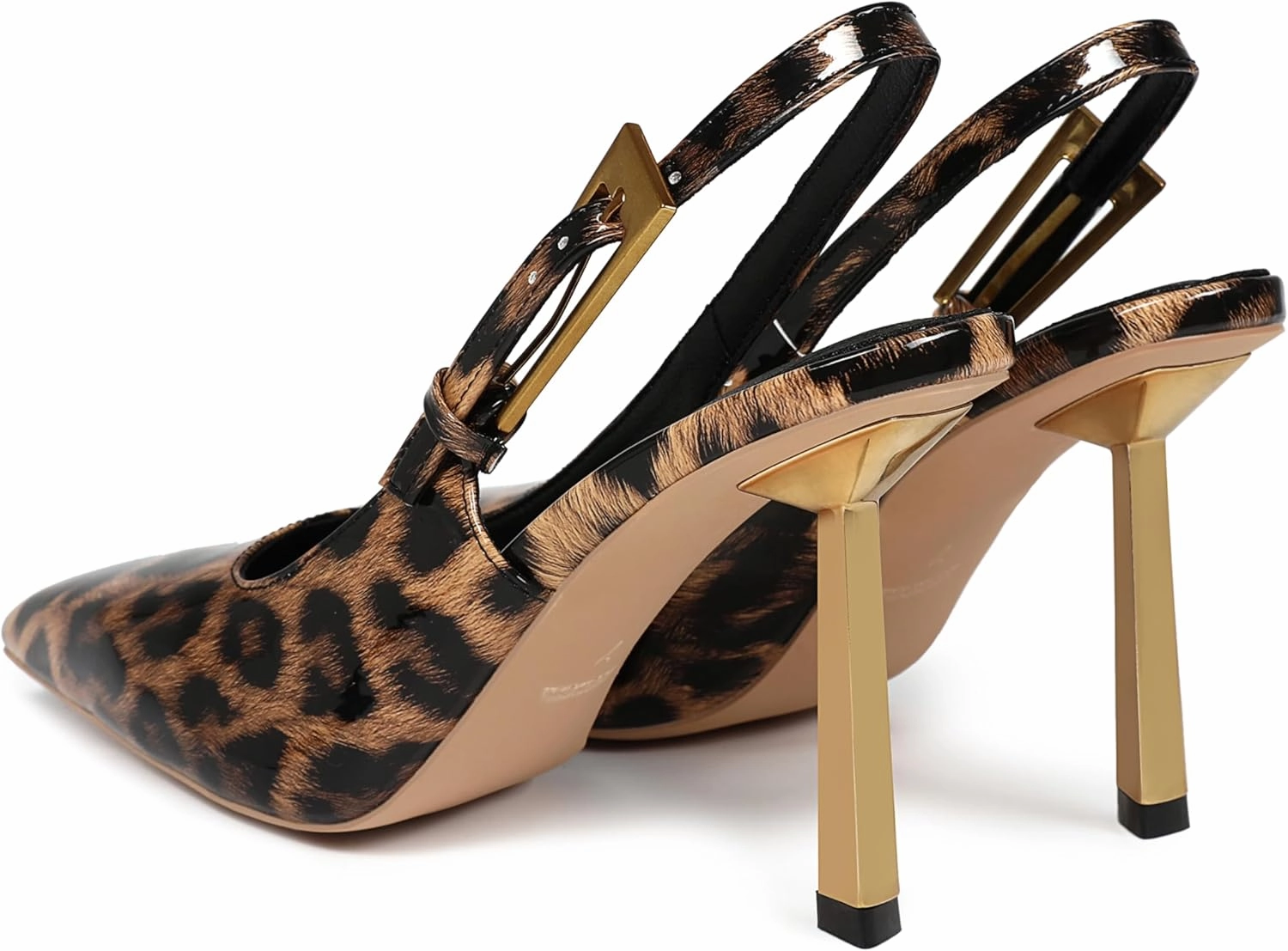 Women's Slingback Stiletto High Heels Square Toe with Metal Buckle Strap Slip On Pumps Backless Patent Leather Fashion Dress Shoes Wedding Party